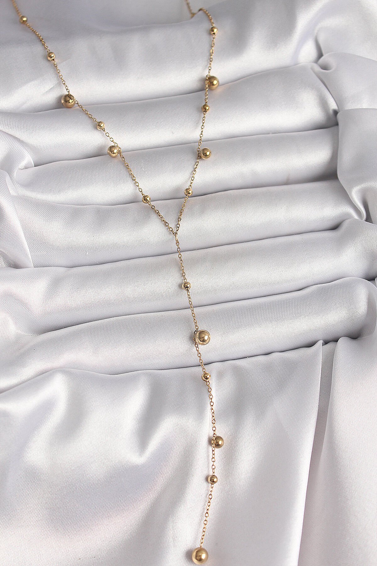 316L Çelik Gold Renk Topçuklu Model Kadın Y Kolye - TJ-BKO10011