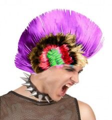 Mohican Mohawk Punk 70 li Yıllar 80 li Yıllar Peruğu Rainbow Peruk Mor Saçaklı