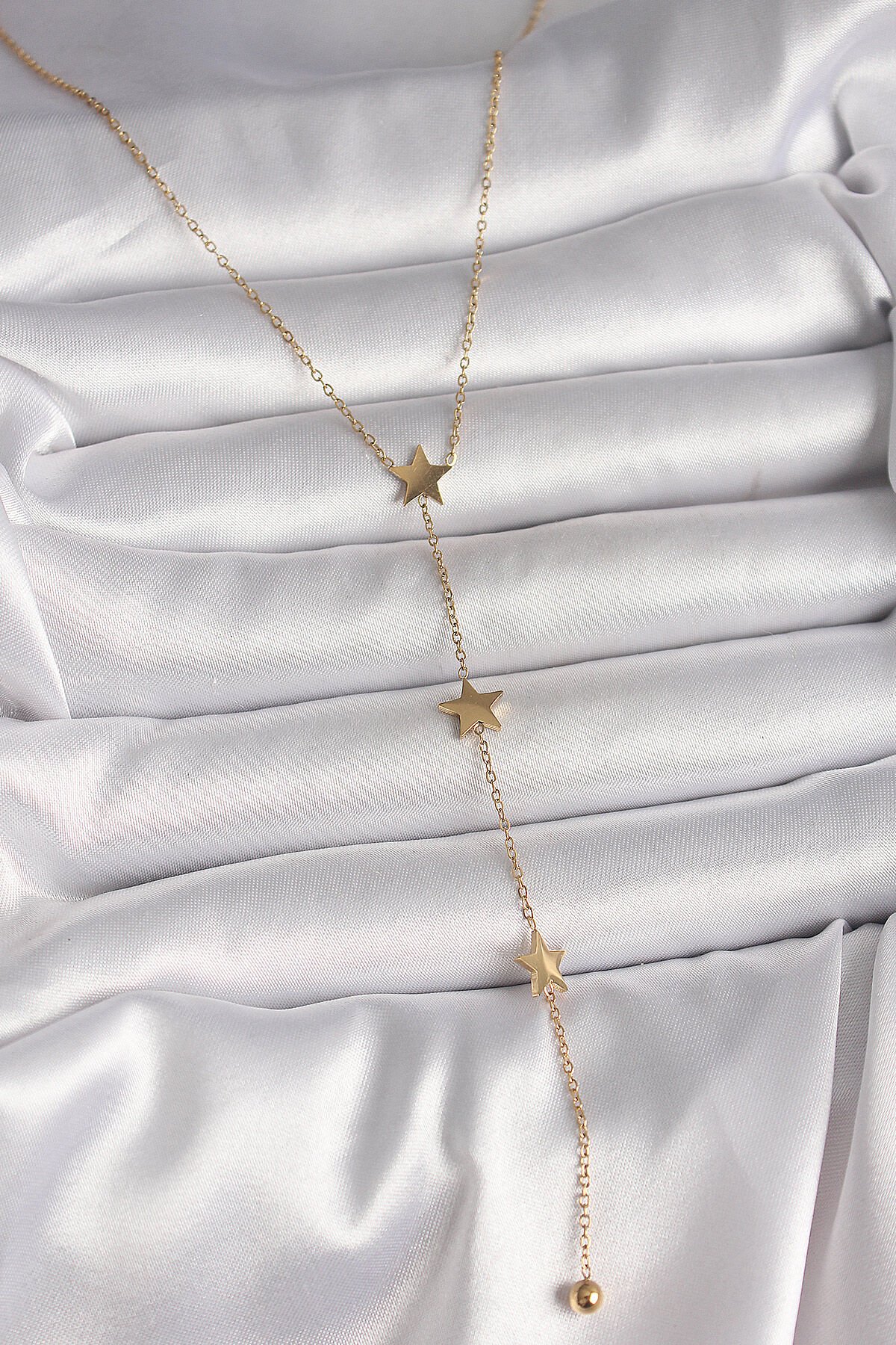 316L Çelik Gold Renk Yıldız Model Topçuk Detay Kadın Y Kolye - TJ-BKO10013