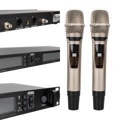 2 EL TİPİ MİKROFONLU 100+100 KANAL ANTENLİ UHF-PLL KABLOSUZ TELSİZ MİKROFON (4944)