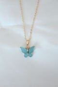 Gold Kaplama Turkuaz Renk Sedefli Kelebek Kolye - TJ-BKO6437
