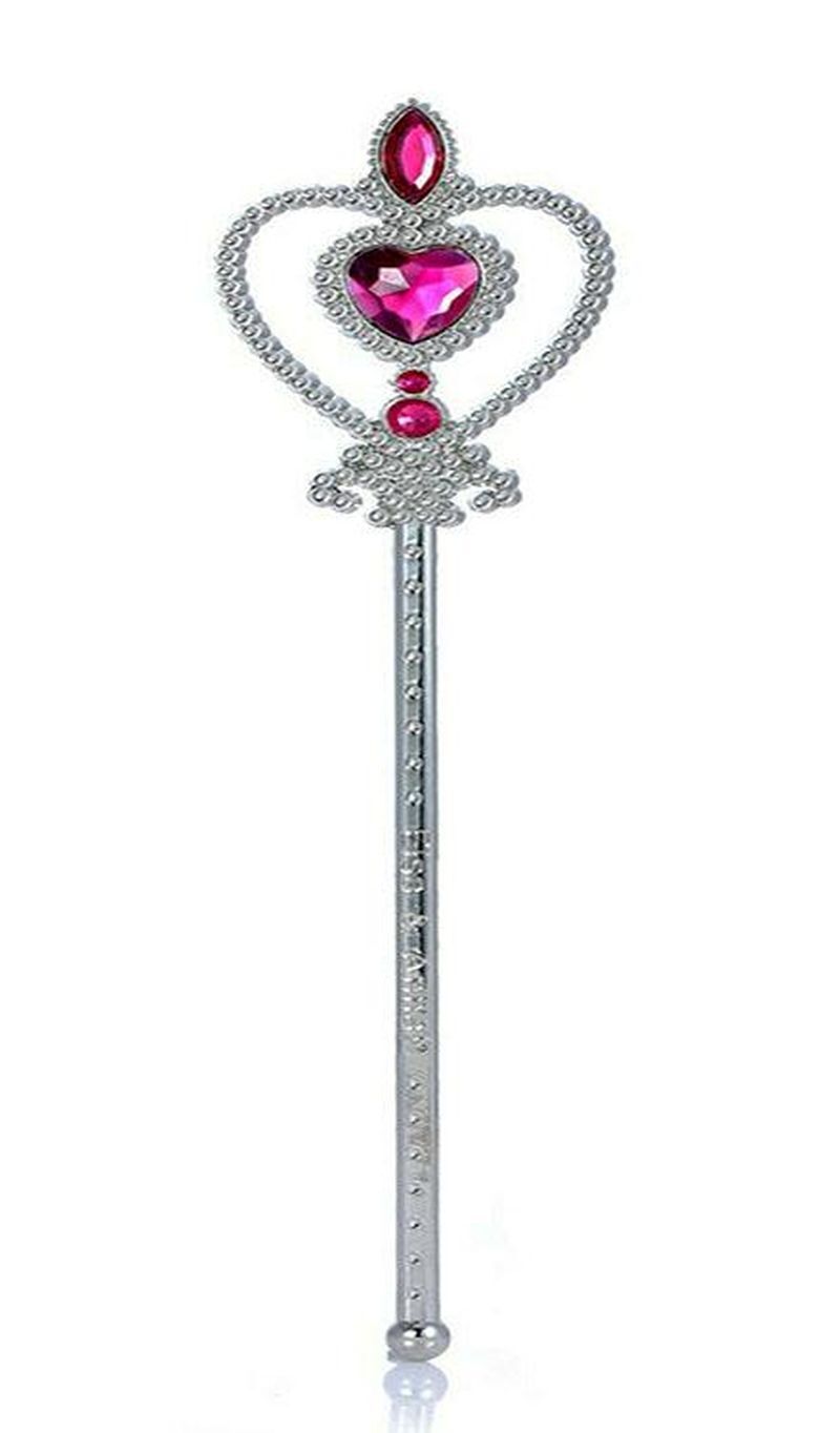 Fuşya Renk Kalp İşlemeli Taşlı Karlar Ülkesi Anna Elsa Asası 32 cm