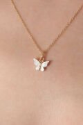 Gold Beyaz Renk Kelebek Figür Kadın Kolye - TJ-BKO6818