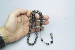 Oltu Taşı Ve Sarı Galalith  Çift Çeşmi Bülbül İşlemeli Tespih