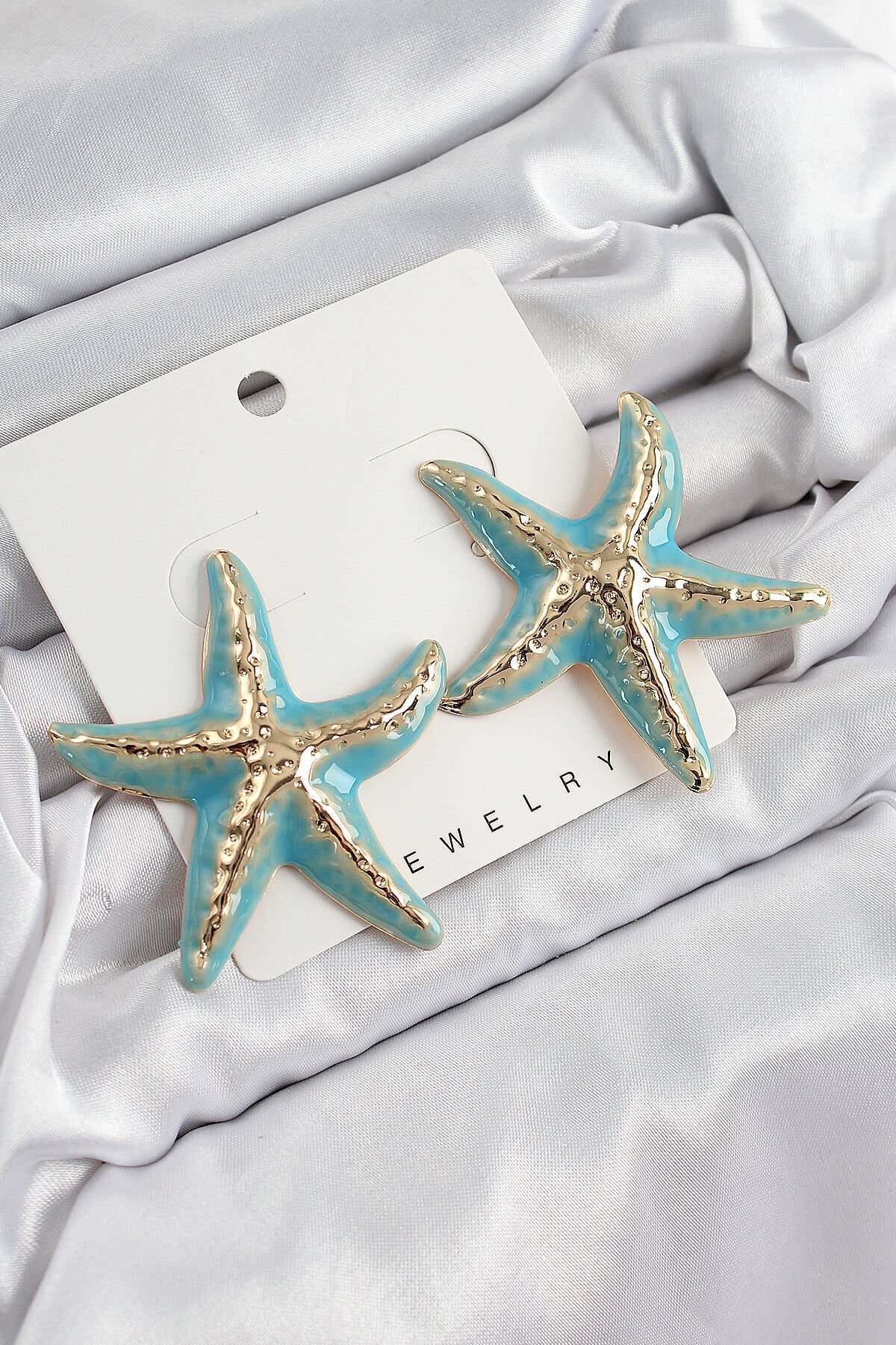 Pirinç Turkuaz Deniz Yıldızı Model Vintage Kadın Küpe - TJ-BKP10866