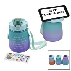 1.3LT - TOMBUL PİPETLİ RENKLİ PLASTİK SULUK MATARA KİLİTLİ KAPAKLI - TELEFONLUKLU (4944)
