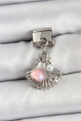 316L Çelik Sallantılı İnci Detaylı İstiridye Model Gümüş Renk Nomination Charm - TJ-BC1464
