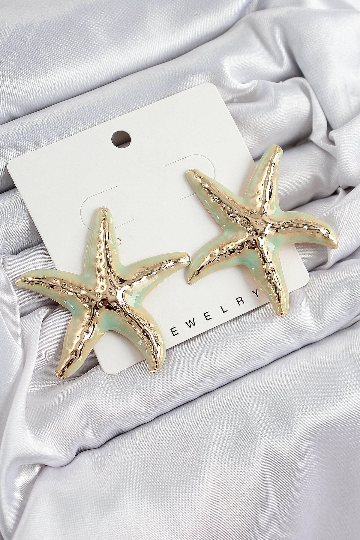 Pirinç Su Yeşili Deniz Yıldızı Model Vintage Kadın Küpe - TJ-BKP10868