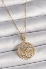 316L Çelik Gold Renk Zincir Zirkon Taşlı Lotus Model Kadın Kolye - TJ-BKO9732
