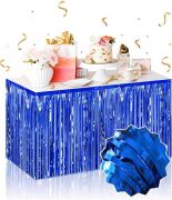 Kendinden Yapışkanlı Mavi Metalize Püsküllü Masa Eteği – 75 x 275 cm Parti Süslemesi