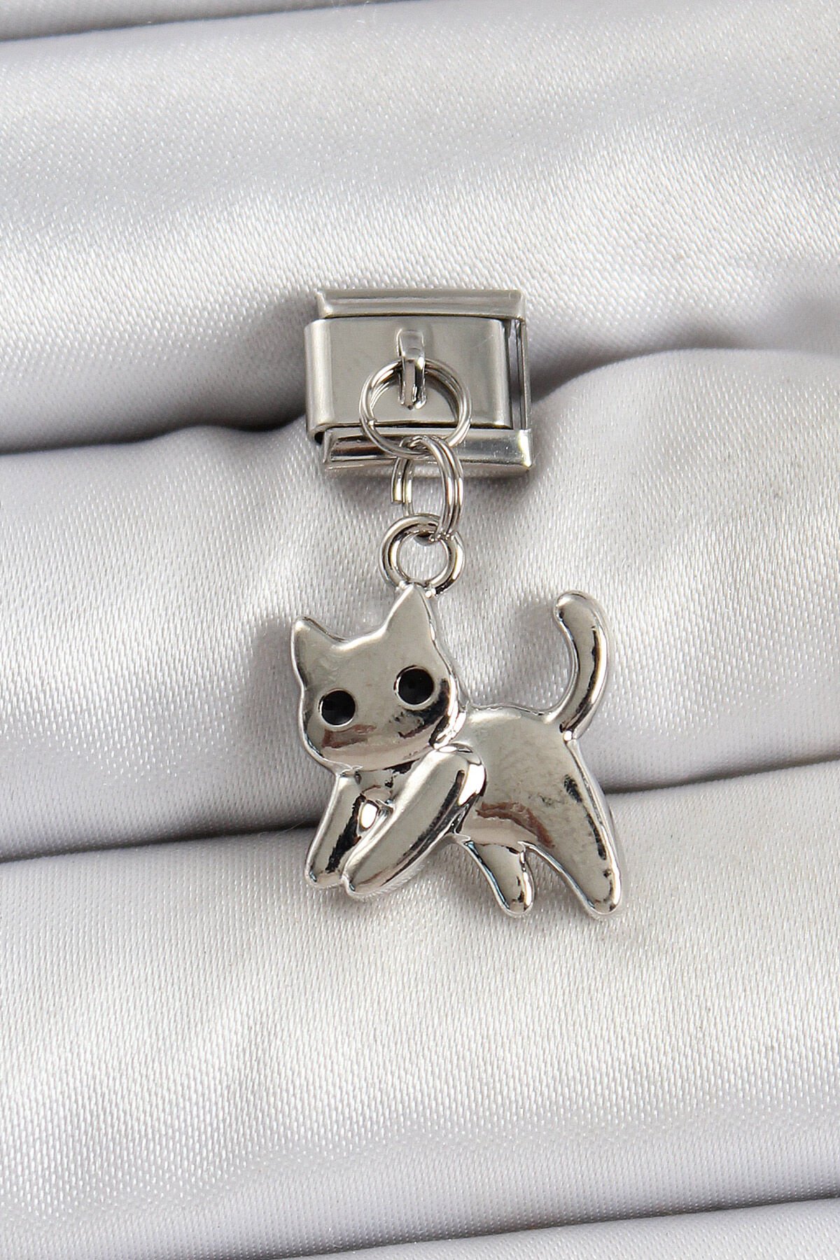 316L Çelik Sallantılı Kedi Model Gümüş Renk Nomination Charm - TJ-BC1467