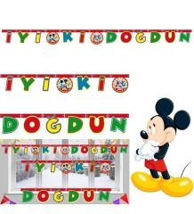 Mickey Mouse Temalı Rengarenk İyiki Doğdun Yazılı Flama Bayrak Süsleme 2 Metre