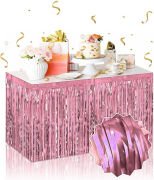 Kendinden Yapışkanlı Rose Gold Metalize Püsküllü Masa Eteği – 75 x 275 cm Parti Süslemesi