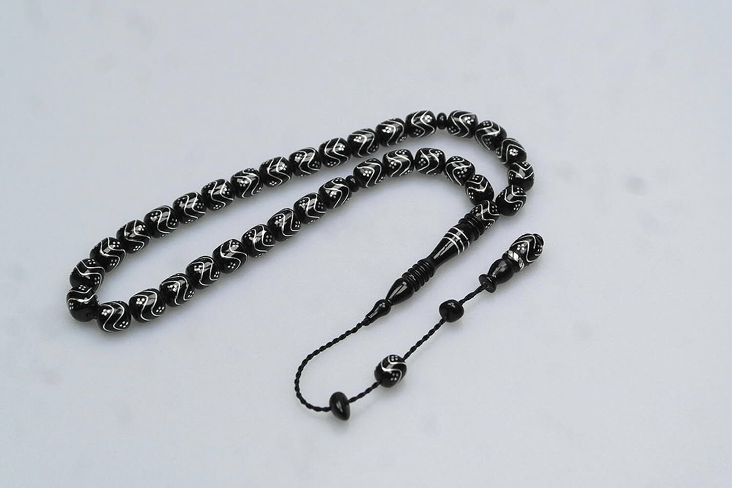 Oltu Taşı Çift Zikzak Tel İşleme Tesbih