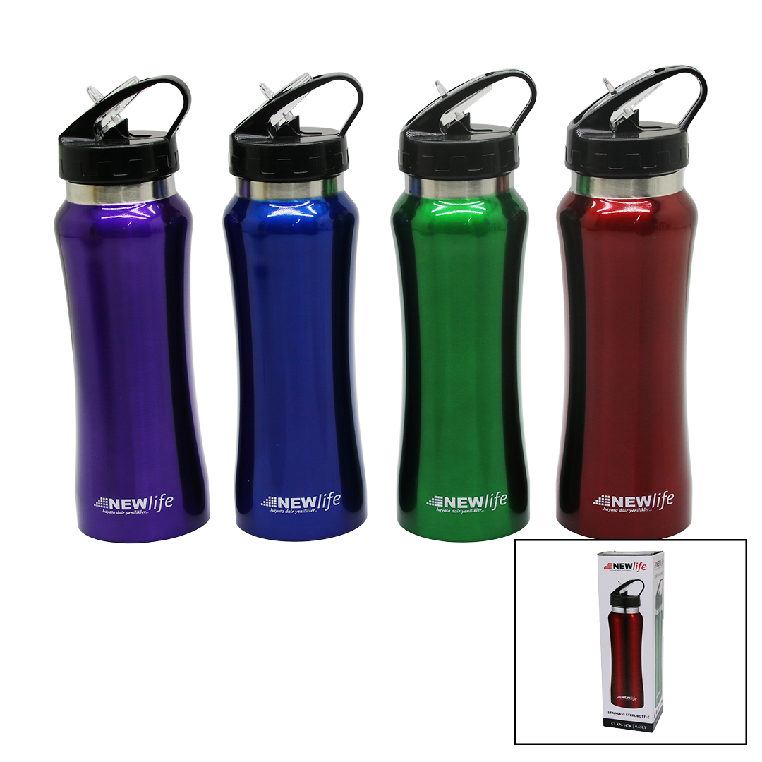 SPORCU PİPETLİ 650ML METAL RENKLİ  SULUK MATARA (4944)