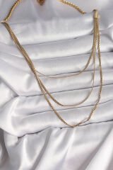 316L Çelik Gold Renk 3'Lü Yassı Zincir Model Kadın Kolye - TJ-BKO9736