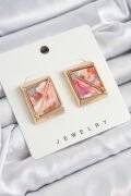Pirinç Pembe Üçgen Kesim Detaylı Kare Model Vintage Gold Renk Kadın Küpe - TJ-BKP10874