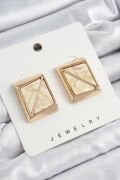 Pirinç Krem Üçgen Kesim Detaylı Kare Model Vintage Gold Renk Kadın Küpe - TJ-BKP10875