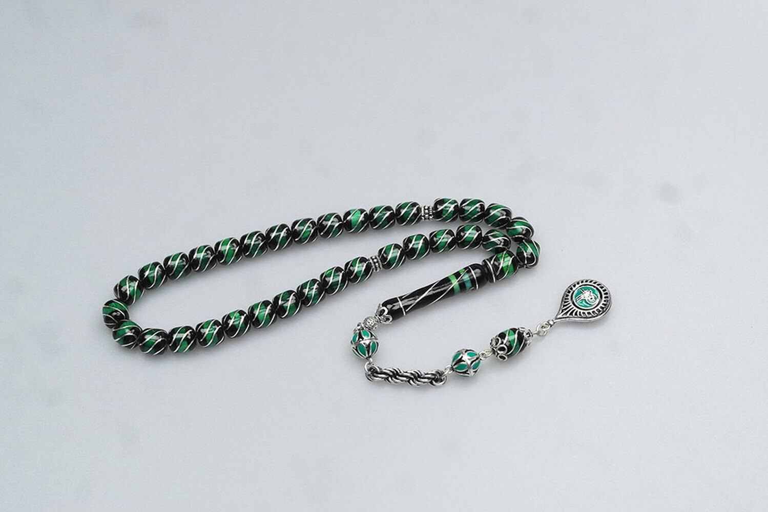 Oltu Taşı ve Galalith Çeşmi Bülbül İşlemeli Tespih