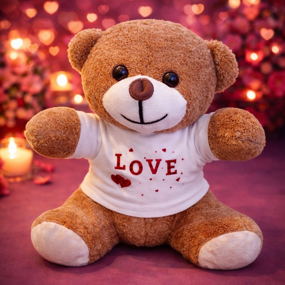 Love Baskılı Tişörtlü Kahverengi Ayıcık