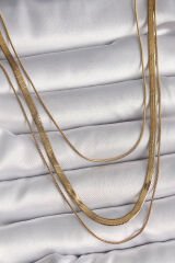 316L Çelik Gold Renk 3'Lü İtalyan Zincir Model Kadın Kolye - TJ-BKO9739