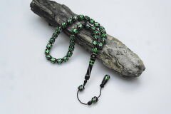 Oltu Taşı ve Yeşil Galalith Çeşmi Bülbül İşlemeli Tespih