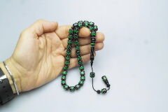 Oltu Taşı ve Yeşil Galalith Çeşmi Bülbül İşlemeli Tespih