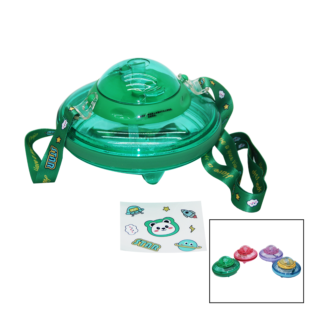 UFO MODELİ RENKLİ MİKA KRİSTAL SULUK MATARA PİPETLİ - TAŞIMA ASKILI 550ML ( HERHANGİ BİR RENK  GÖNDERİLİR )  (4944)
