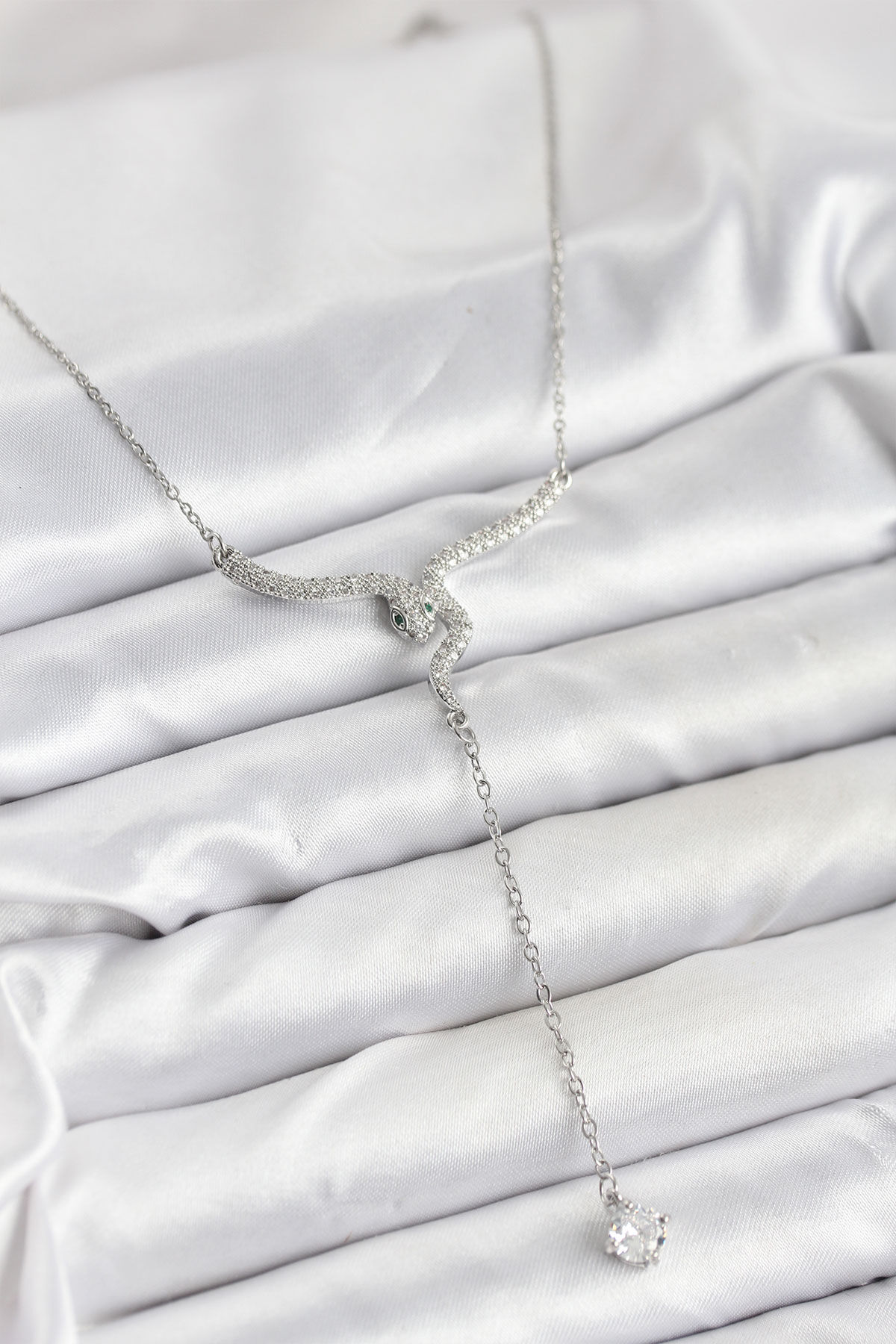 316L Çelik Zincir Gümüş Renk Yılan Model Y Kolye - TJ-BKO10663