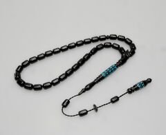 Oltu Taşı Oyma İmame ve Mavi Mine İşleme  Sade Tespih