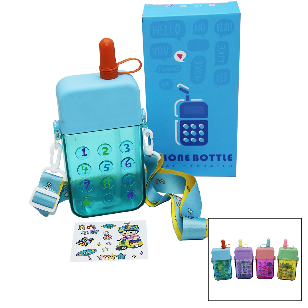 TELEFON MODELİ RENKLİ MİKA KRİSTAL SULUK MATARA PİPETLİ - VİDALI KAPAK - ASKILI 300ML (4944)