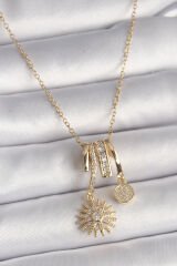 316L Çelik Gold Renk Zincir Zirkon Taşlı Sallantı Kutup Yılıdızı Model Kadın Charm Kolye - TJ-BKO9743
