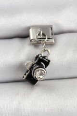316L Çelik Sallantılı Zirkon Taşlı Fotoğraf Makinesi Model Gümüş Renk Nomination Charm - TJ-BC1477