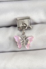 316L Çelik Sallantılı Zirkon Taşlı Kelebek Model Gümüş Renk Nomination Charm - TJ-BC1478