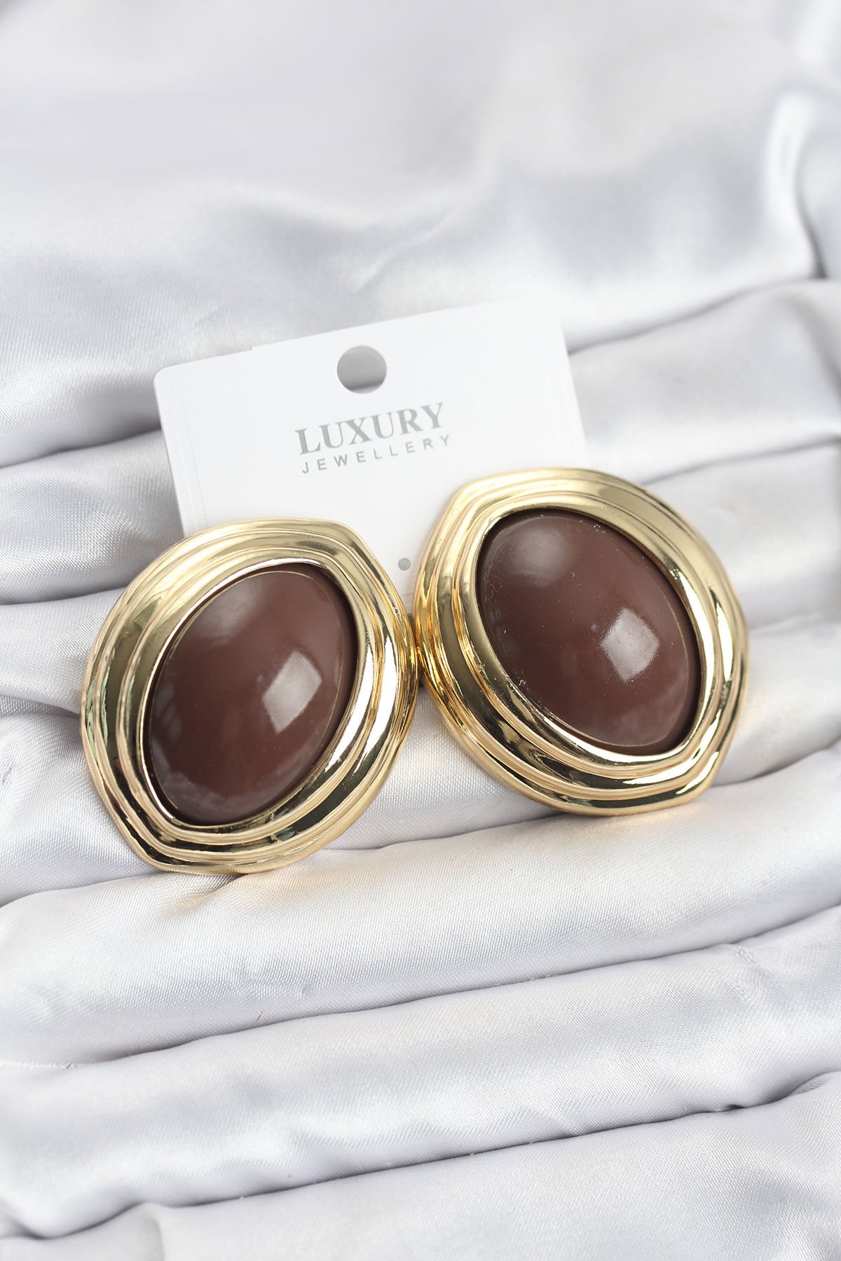 Pirinç Kahverengi Badem Model Vintage Gold Kadın Küpe - TJ-BKP11590