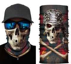 Siyah Renk Üzeri Likralı Korsan Kafatası Baskılı Baf Buff Bandana 30x48 cm