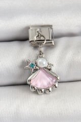 316L Çelik Sallantılı İnci Detaylı Zirkon Taşlı İstiridye Model Gümüş Renk Nomination Charm - TJ-BC1480