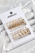 Pirinç Karışık Halka Model Gold Renk 6 Çift Kadın Küpe Set - TJ-BKP10884