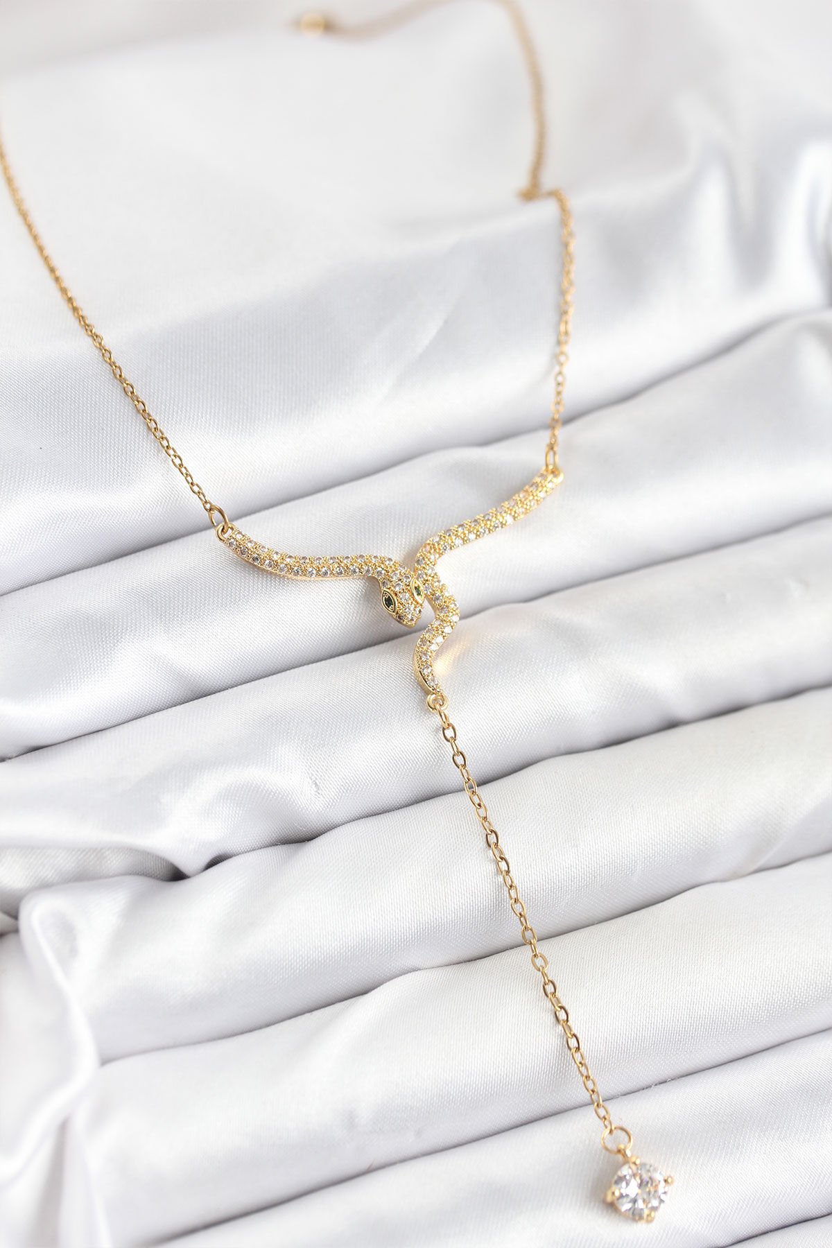 316L Çelik Zincir Gold Renk Yılan Model Y Kolye - TJ-BKO10662