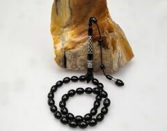 Oltu Taşı Kare Baklava Desenli  İmame Gümüş İşleme Sade Tespih