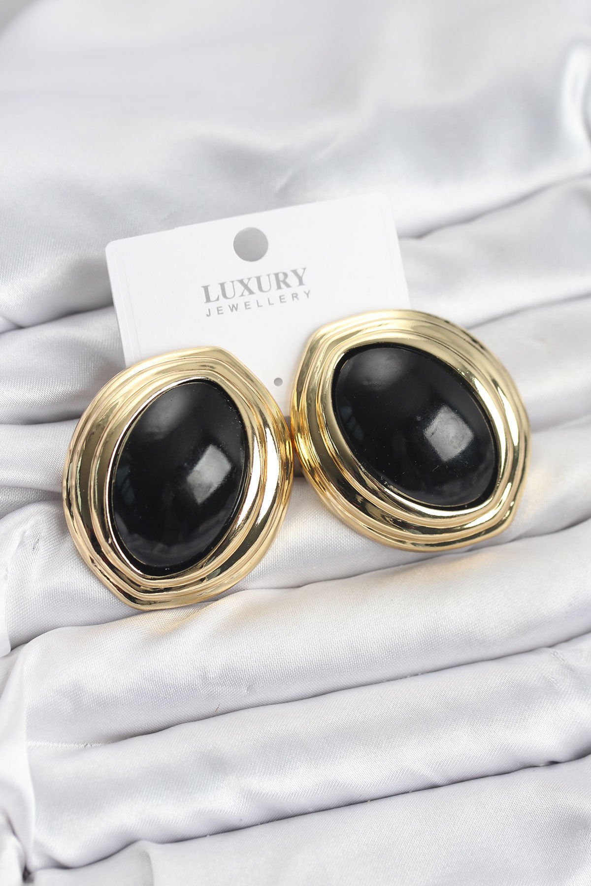 Pirinç Siyah Badem Model Vintage Gold Kadın Küpe - TJ-BKP11593