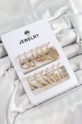 Pirinç Karışık Halka Model Gold Renk 6 Çift Kadın Küpe Set - TJ-BKP10887