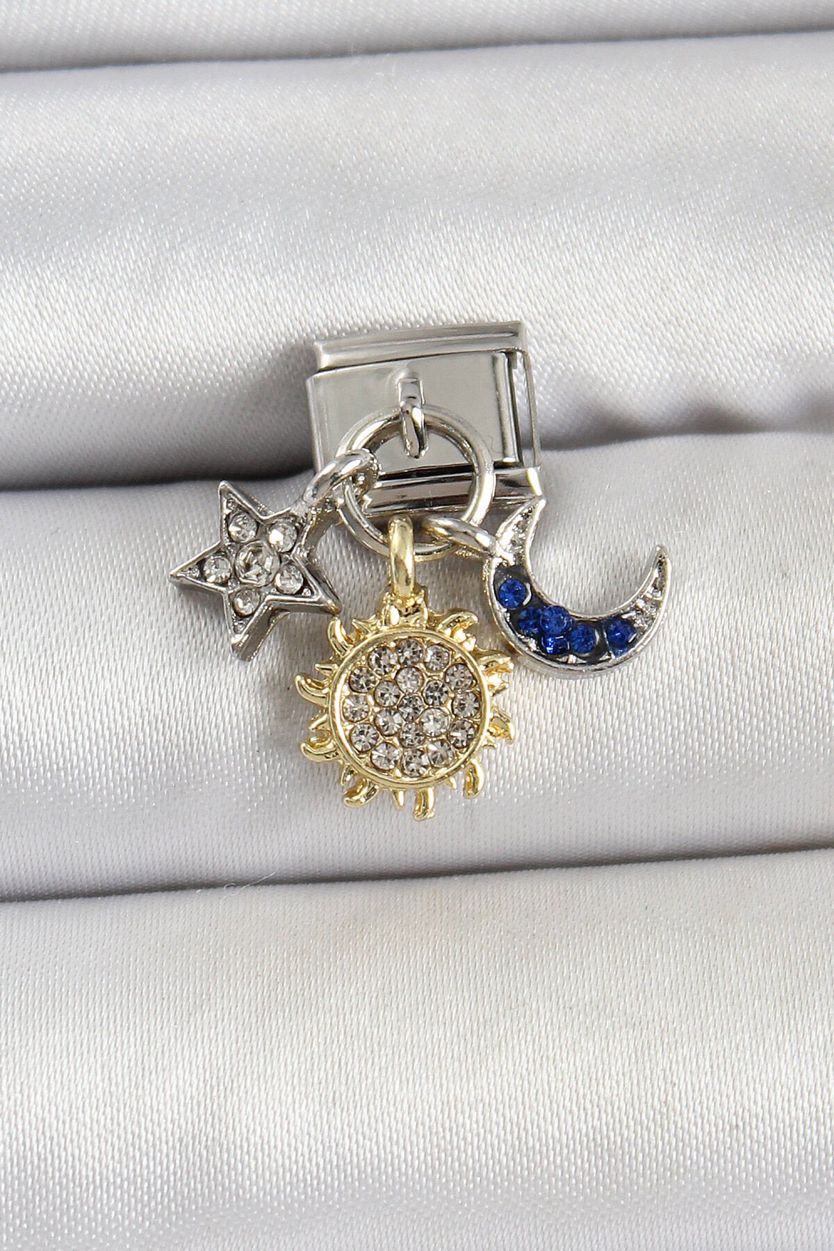 316L Çelik Sallantılı Zirkon Taşlı Güneş Ay Ve Yıldız Çoklu Model Gümüş Renk Nomination Charm - TJ-BC1484