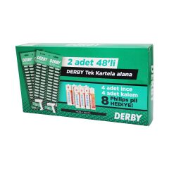 DERBY TEK BIÇAK KARTELALI JİLET 96 PARÇA 4 KALEM 4 İNCE PİL HEDİYELİ (4944)