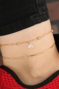 Gold Renk Zincirli Üçgen Taş Aksesuarlı Hal Hal - TJ-HH930-KS
