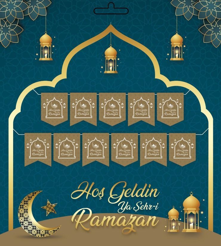 Altın Renk Hoşgeldin Ya Şehr-i Ramazan Yazılı Banner Ramazan Süslemesi 230 cm