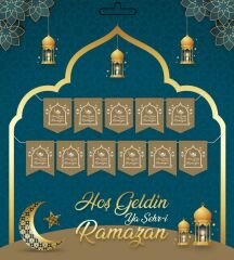 Altın Renk Hoşgeldin Ya Şehr-i Ramazan Yazılı Banner Ramazan Süslemesi 230 cm