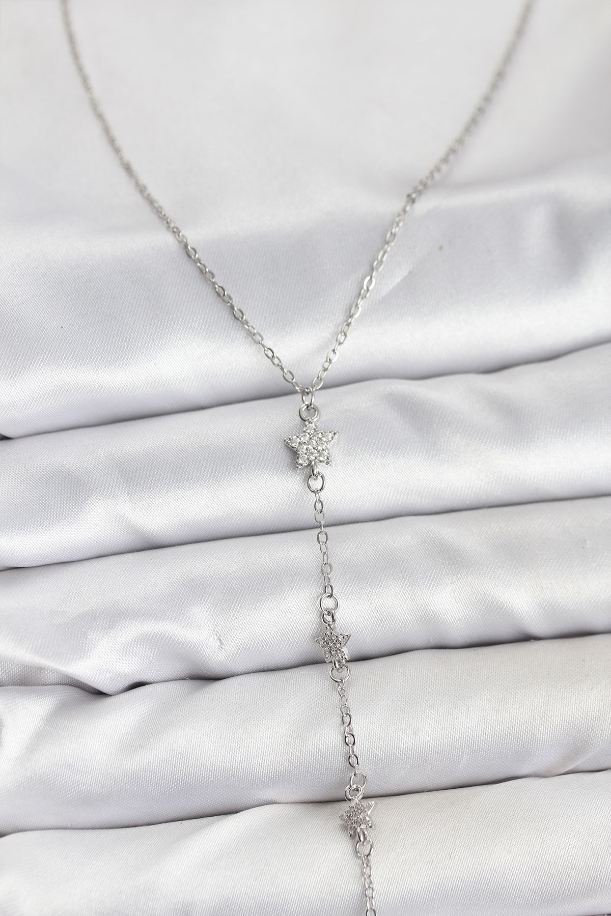 316L Çelik Zincir Gümüş Renkli Yıldız Model Kadın Y Kolye - TJ-BKO10671