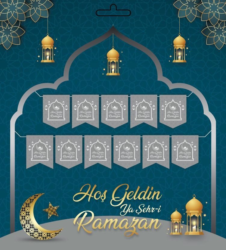 Gümüş Renk Hoşgeldin Ya Şehr-i Ramazan Yazılı Banner Ramazan Süslemesi 230 cm