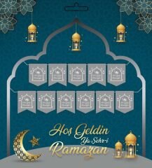 Gümüş Renk Hoşgeldin Ya Şehr-i Ramazan Yazılı Banner Ramazan Süslemesi 230 cm
